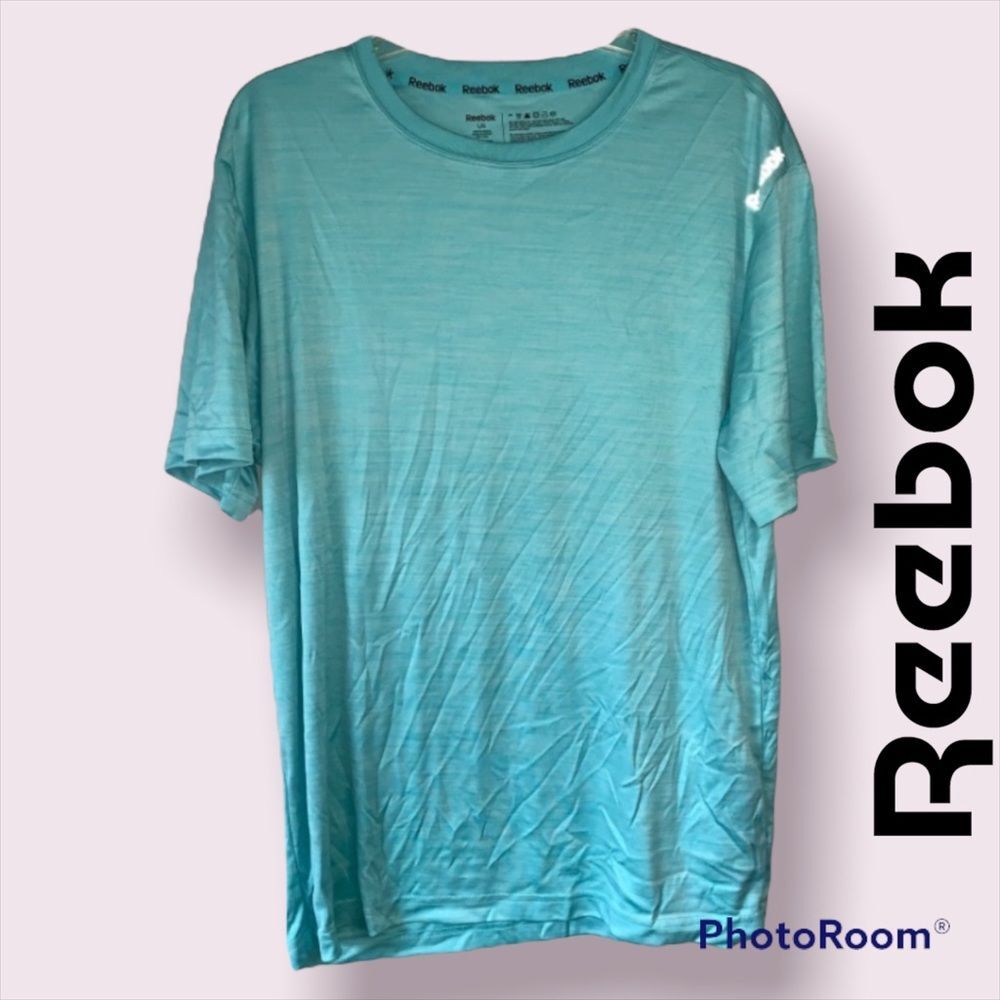 Mens Reebok Large Comfy Aqua Blue Marled Tee      Athletic Gym Athleisure Sporty